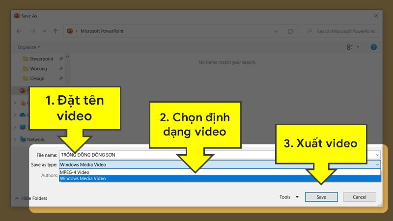 Chọn vị trí lưu, đặt tên và định dạng video