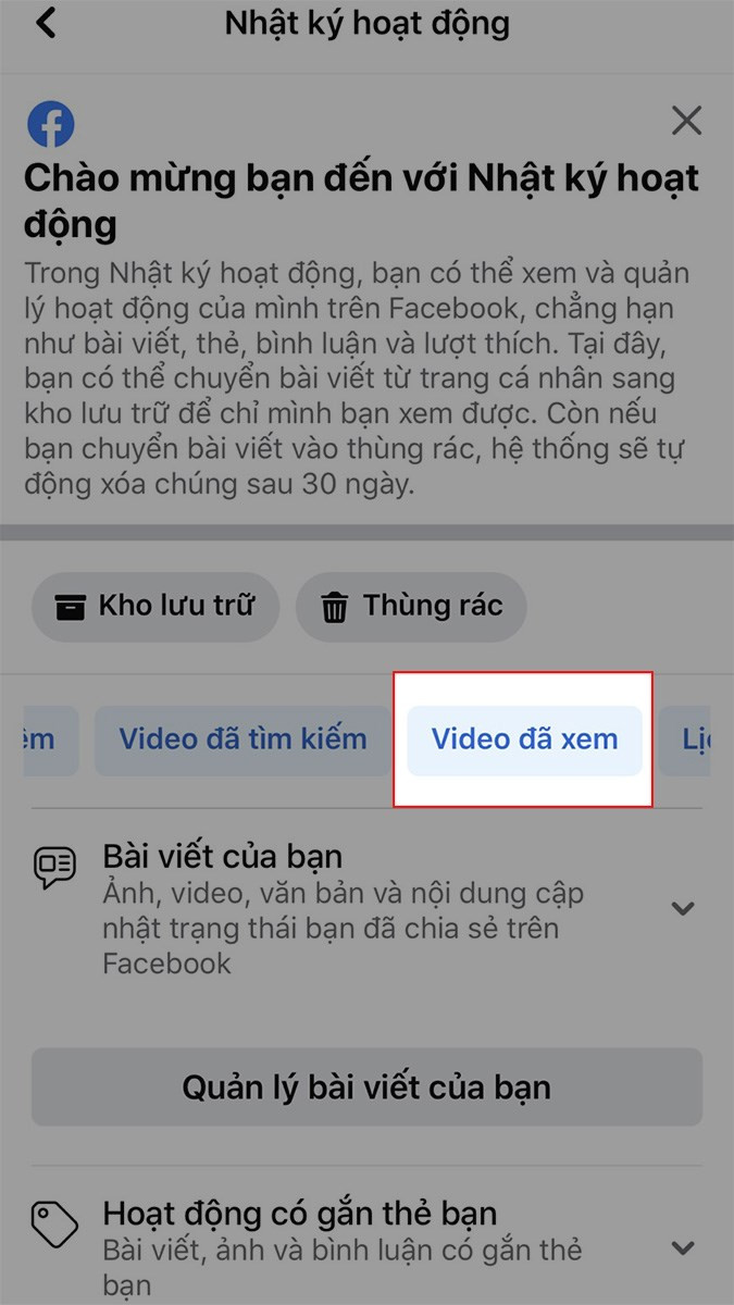 Chọn Video đã xem trên điện thoại