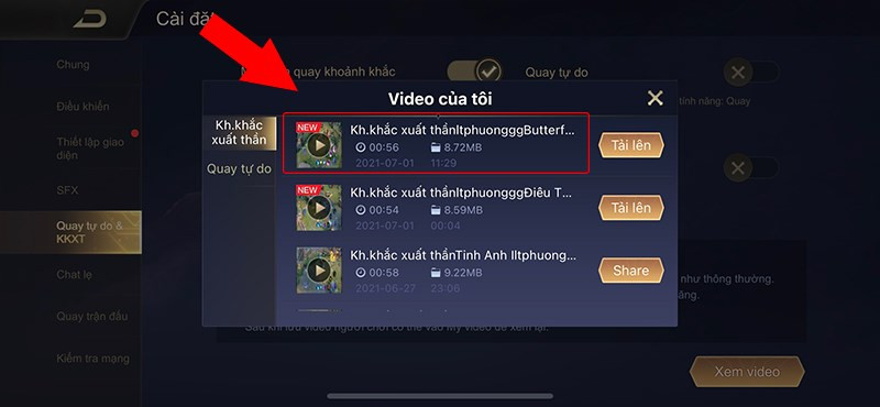 Chọn video muốn xem