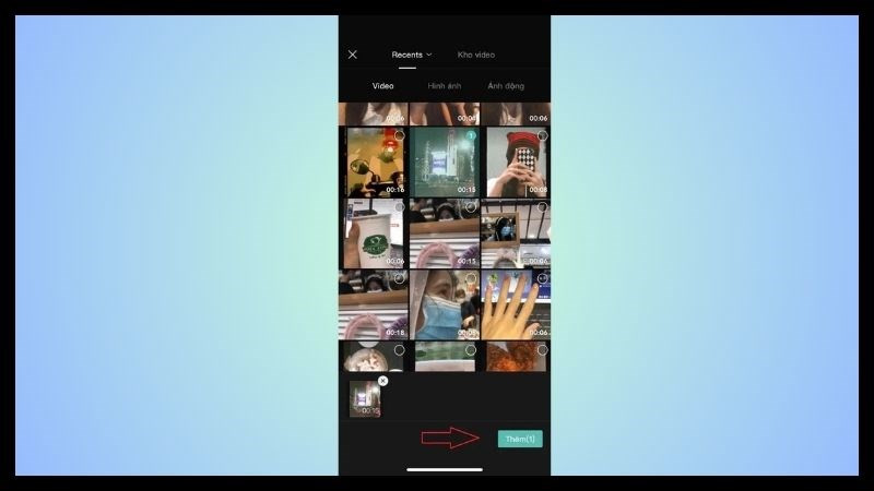 Chọn video và nhấn "Thêm"