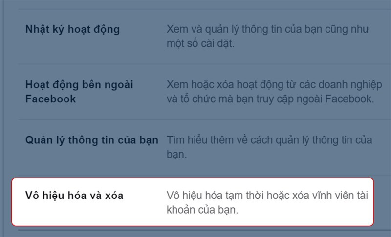 Chọn vô hiệu hóa và xóa