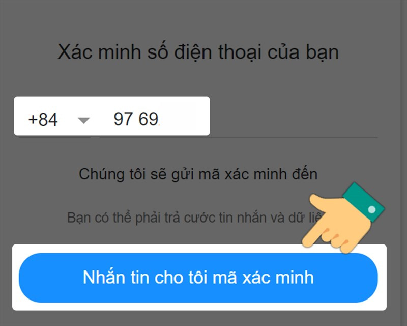 Chọn xác minh qua SMS