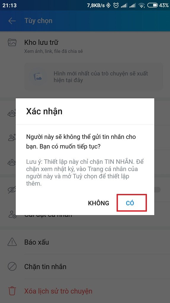 Chọn x&aacute;c nhận c&oacute;