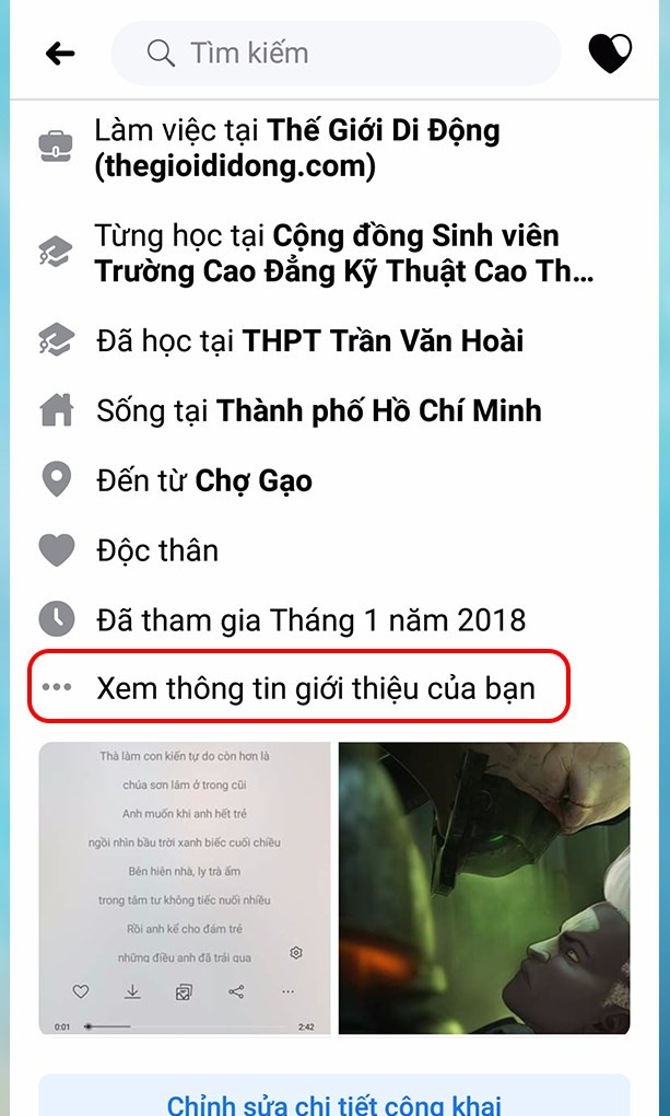 Chọn Xem thông tin giới thiệu của bạn