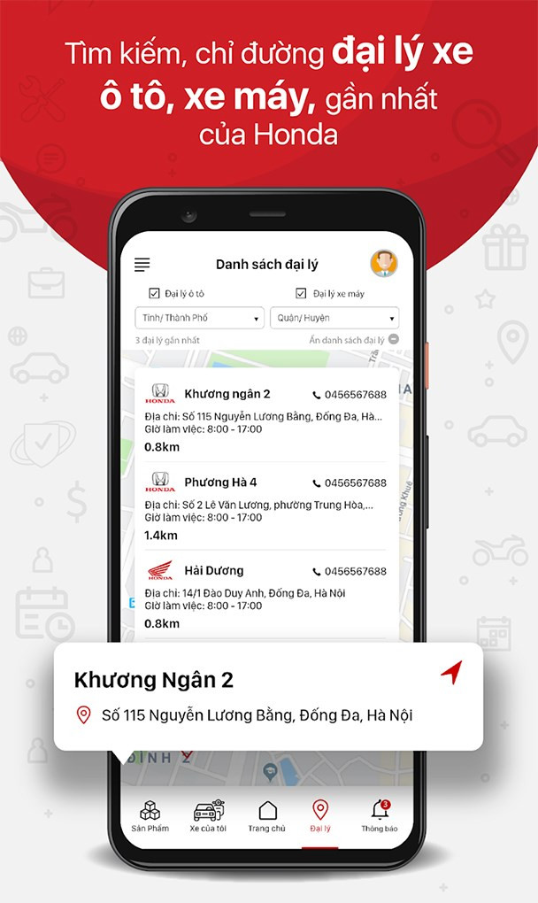 Chức năng t&igrave;m đại l&yacute; của ứng dụng My Honda&nbsp;