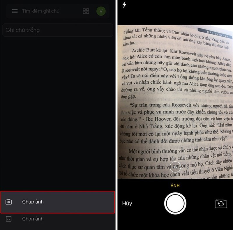 Chụp ảnh để chuyển đổi sang văn bản