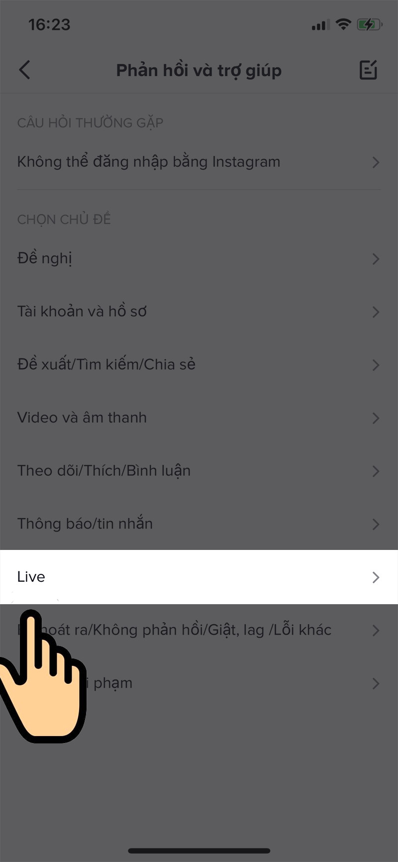 Chuyển sang giao diện mới nhấn vào mục Live.