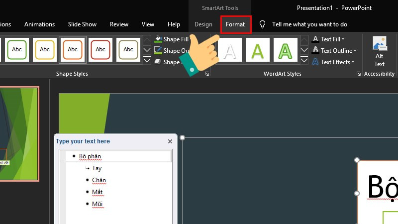 Chuyển sang tab Format để t&ugrave;y biến sơ đồ của bạn