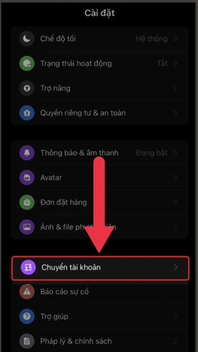 Chuyển tài khoản Messenger