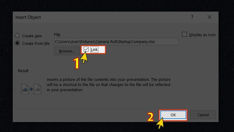 Click chọn Link và bấm OK