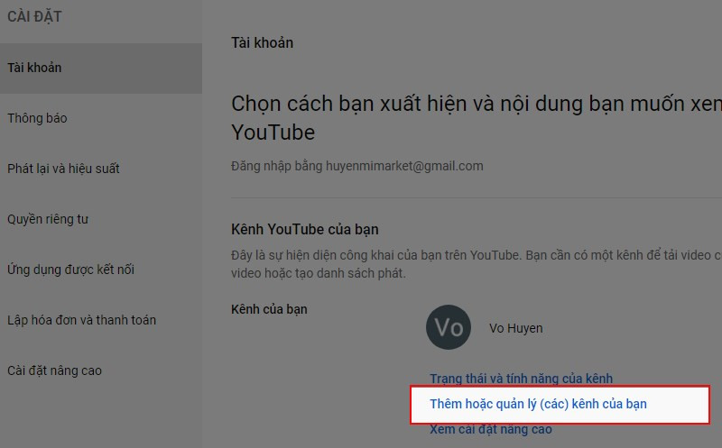 Click vào Thêm hoặc quản lý (các) kênh của bạn