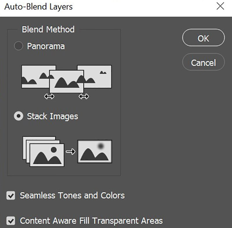 Cửa sổ Auto-Blend Layers