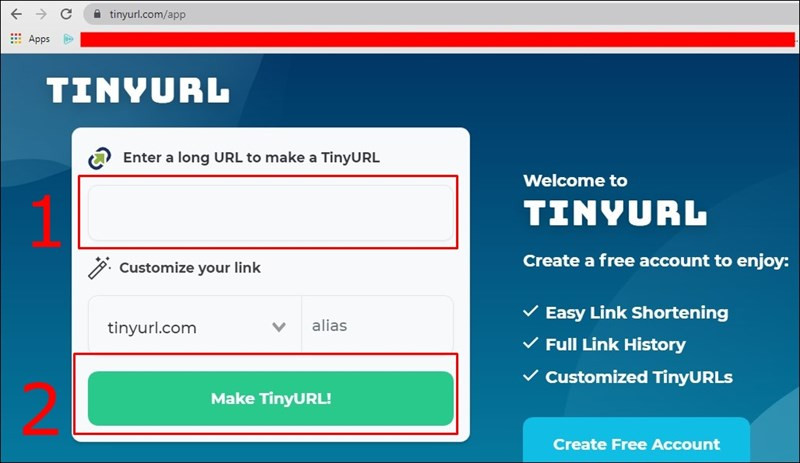 Dán link và rút gọn với TinyURL