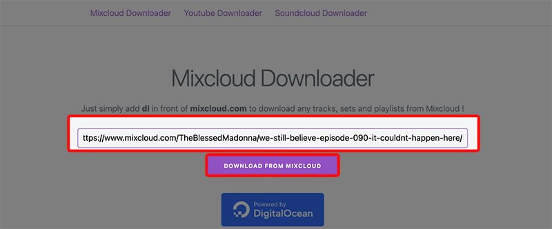 Dán link vào Mixcloud Downloader