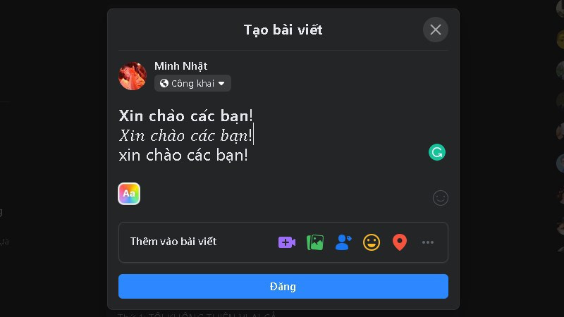 Dán nội dung đã tạo kiểu vào Facebook