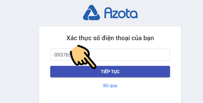 Đăng ký Azota trên máy tính