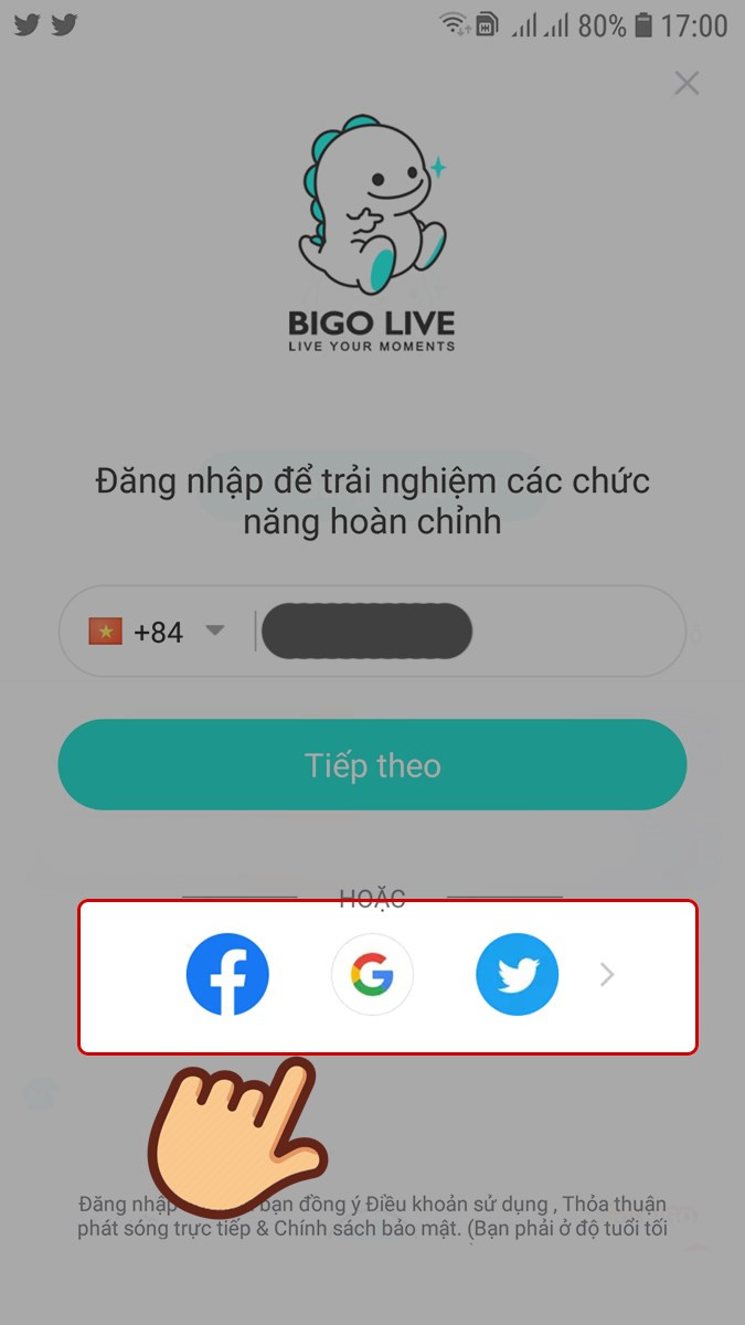 Đăng ký Bigo Live bằng tài khoản khác