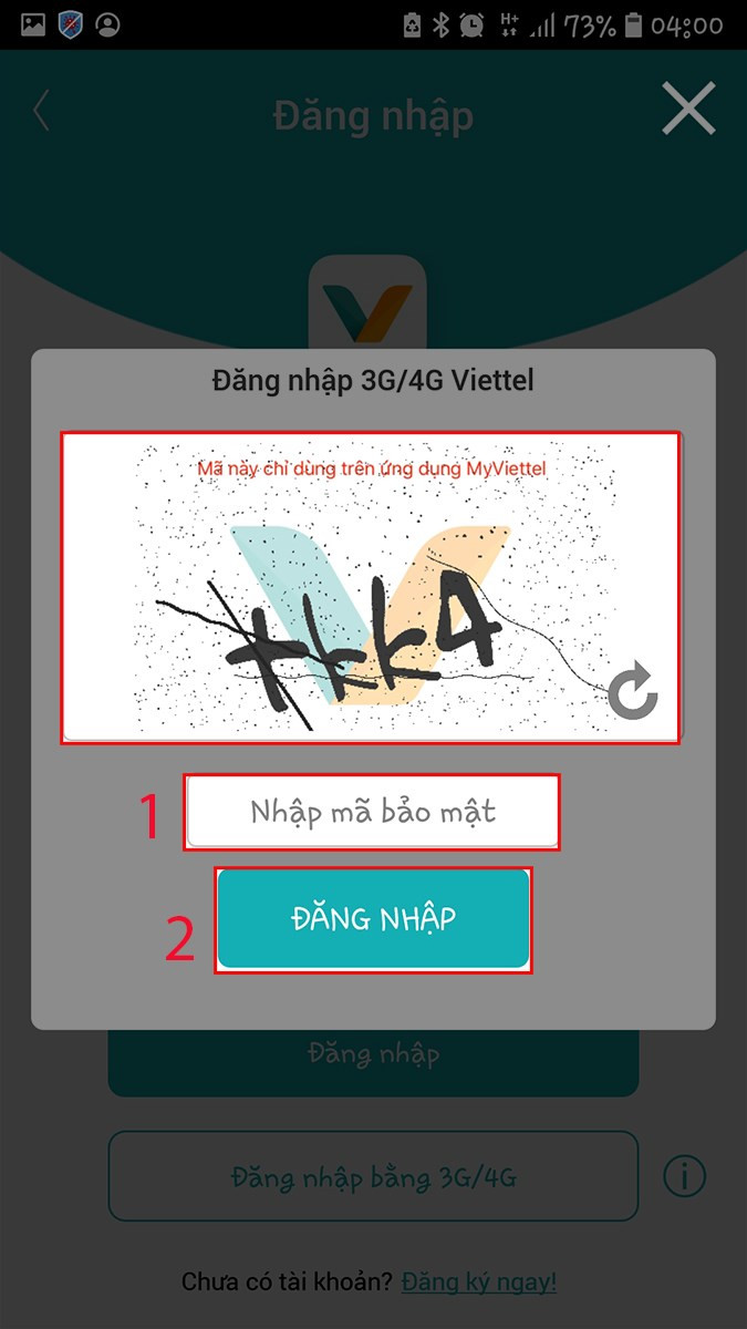 Đăng nhập My Viettel bằng 3G/4G