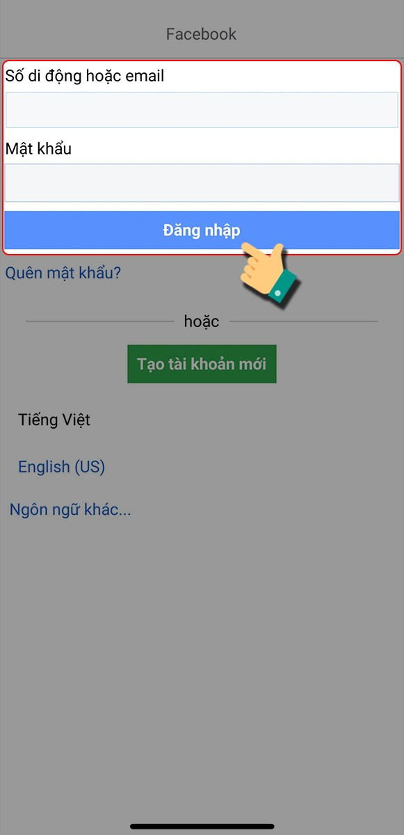 Đăng nhập tài khoản Facebook