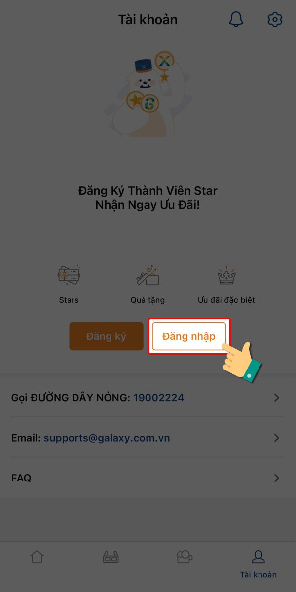 Đăng nhập ứng dụng Galaxy Cinema