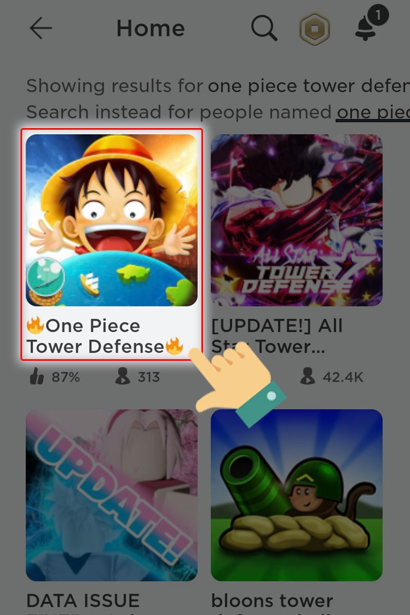 Đăng nhập vào Roblox và chọn One Piece Tower Defense