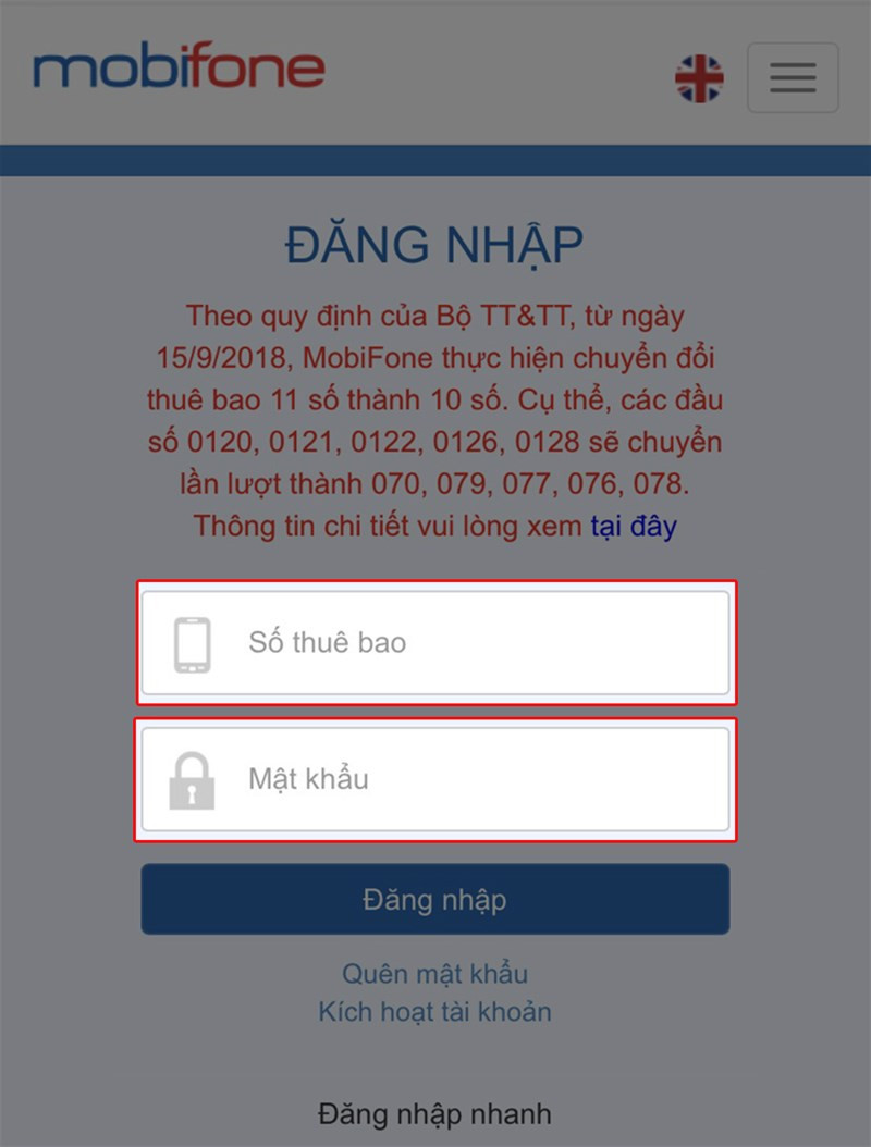 Đăng nhập vào tài khoản MobiFone Portal