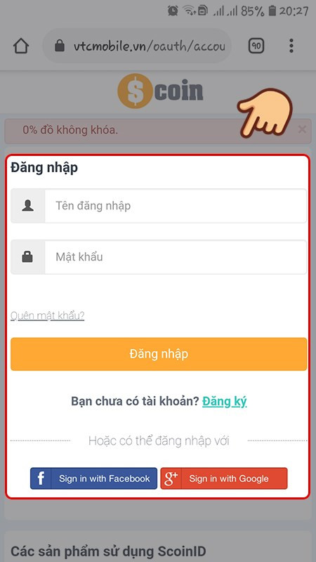 Đăng nhập vào tài khoản Scoin
