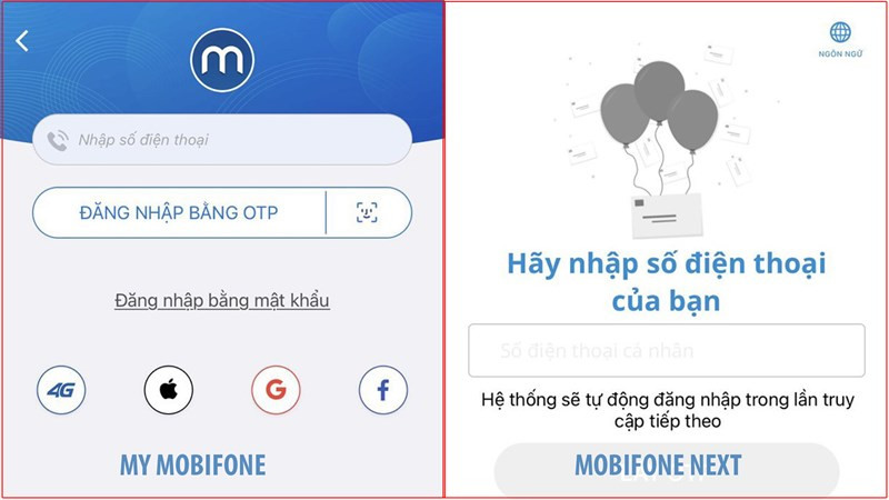 Đăng nhập vào ứng dụng My MobiFone hoặc MobiFone Next