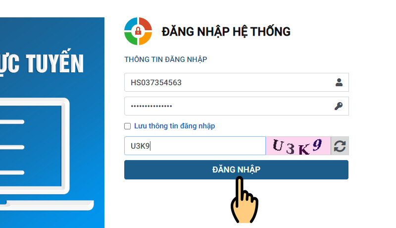 Đăng nhập với m&atilde; học sinh, mật khẩu