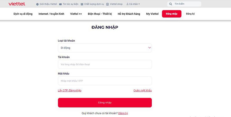 Đăng nhập website Viettel