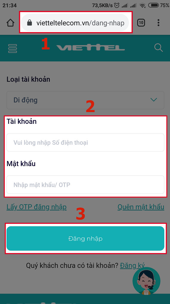 Đăng nhập website Viettel
