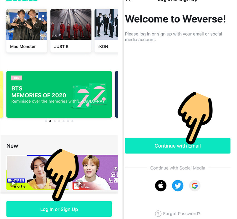 Đăng nhập Weverse bằng email