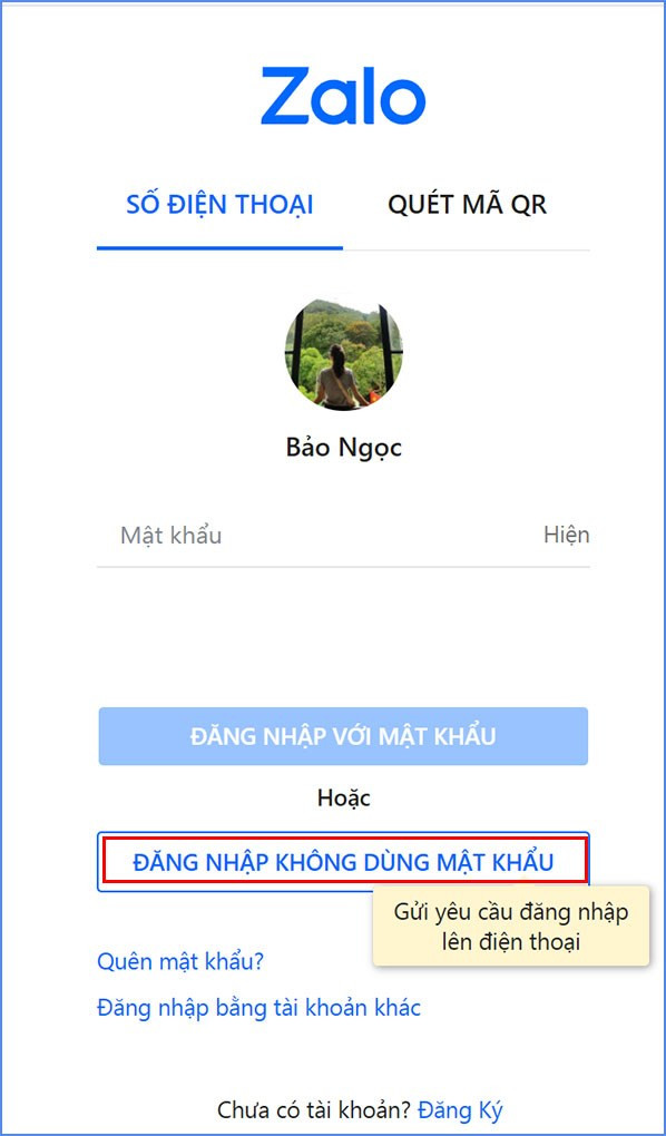 Đăng nhập Zalo không cần mật khẩu