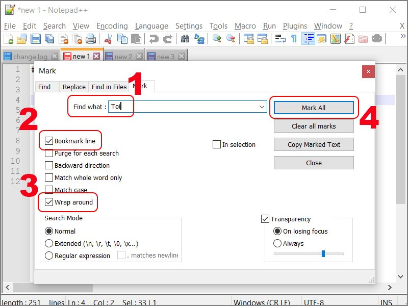 Đánh dấu dòng trong Notepad++