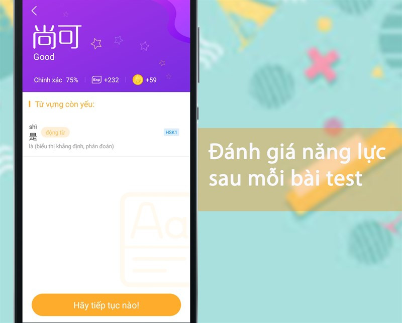 Đánh giá năng lực sau mỗi bài test trên Super Chinese