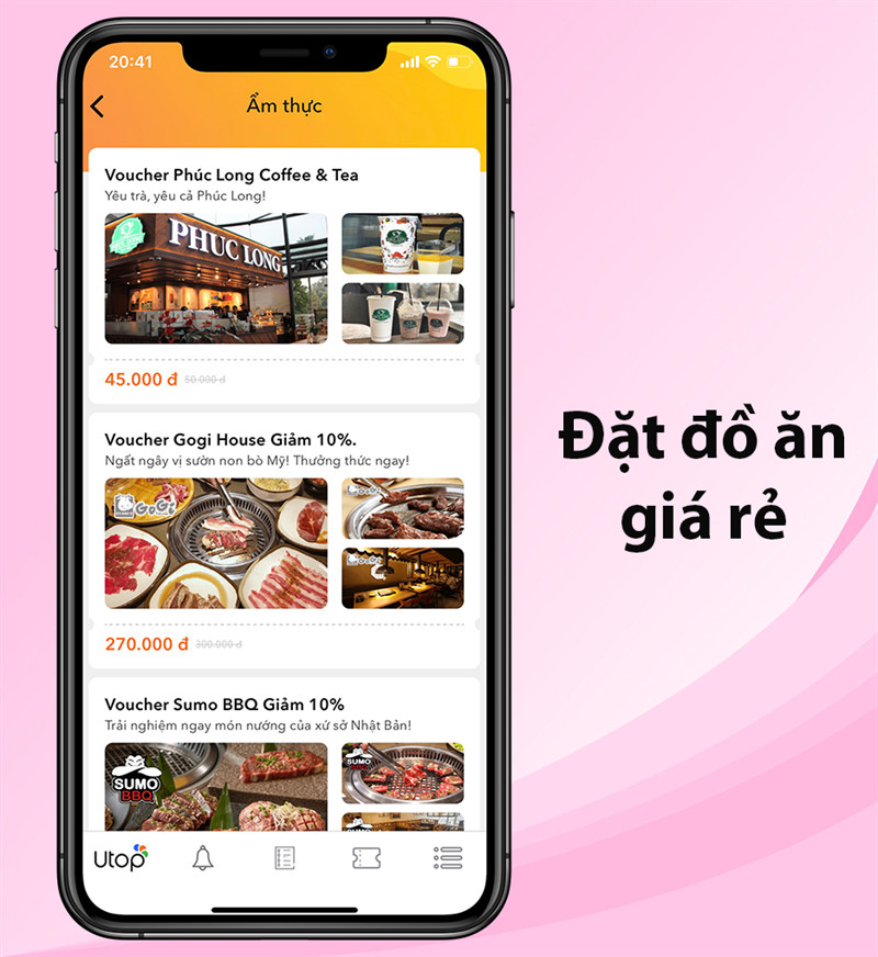 Đặt đồ ăn trên Utop