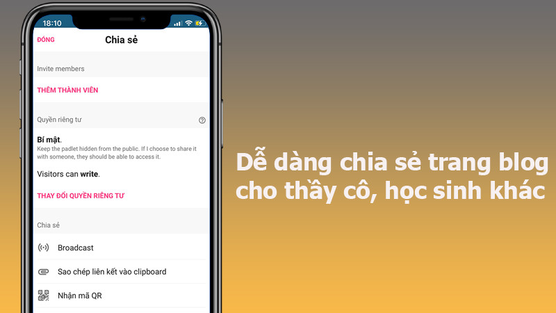 Dễ dàng chia sẻ blog cho thầy cô, học sinh khác