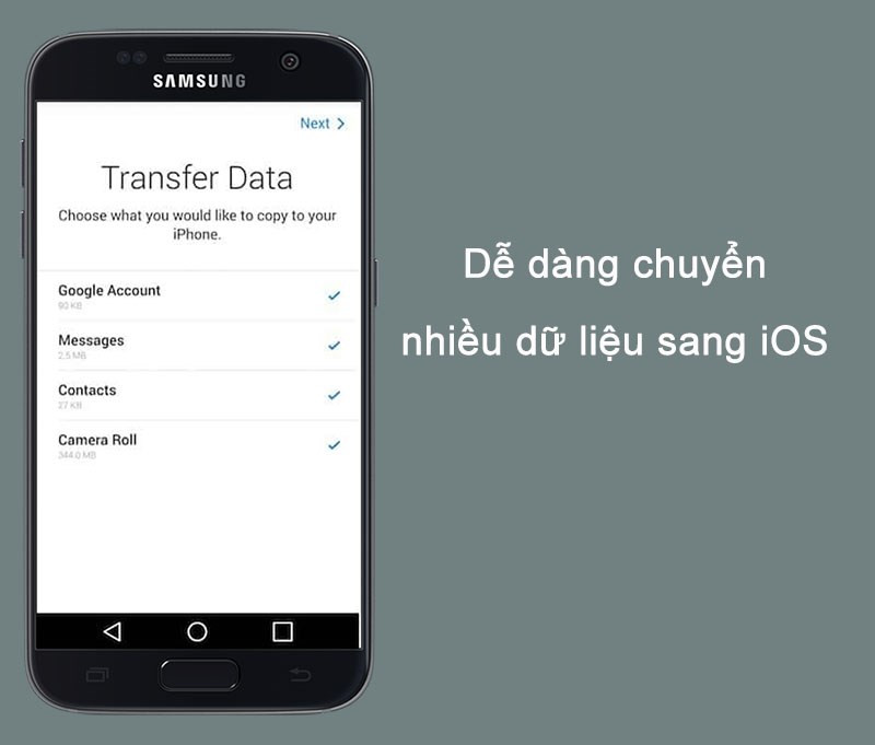 Dễ dàng chuyển đổi nhiều dữ liệu như tin nhắn, danh bạ, hình ảnh,.. sang iOS