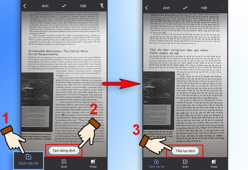 Dịch nhanh thông qua máy ảnh chế độ Dịch tức thì