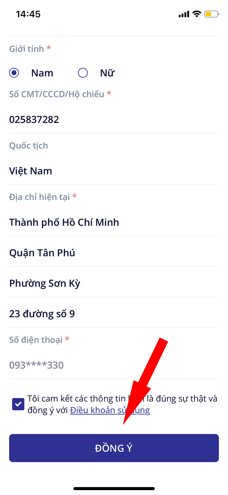 Điền thông tin cá nhân