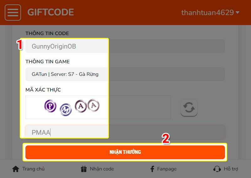 Điền thông tin code