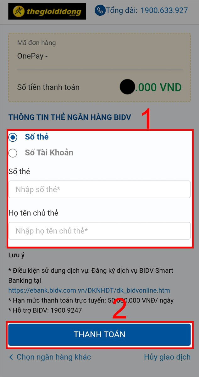 Điền thông tin thanh toán