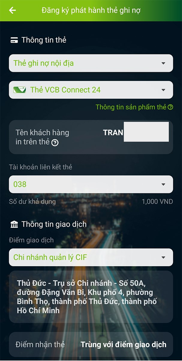 Điền thông tin theo mẫu trên app