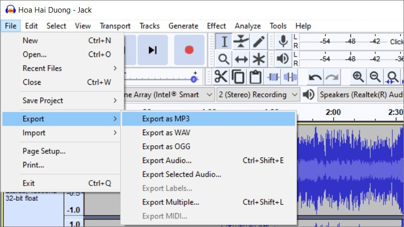 Định dạng âm thanh Audacity