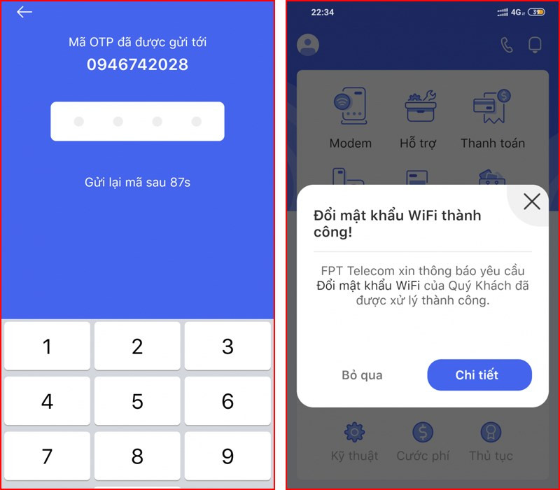 Đổi mật khẩu wifi FPT thành công