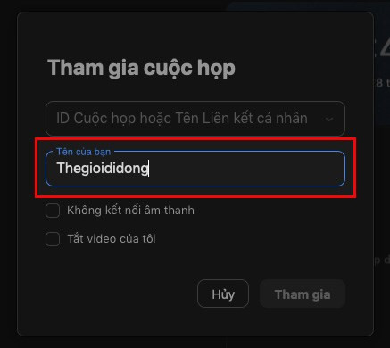 Đổi tên trước khi vào cuộc họp Zoom trên máy tính