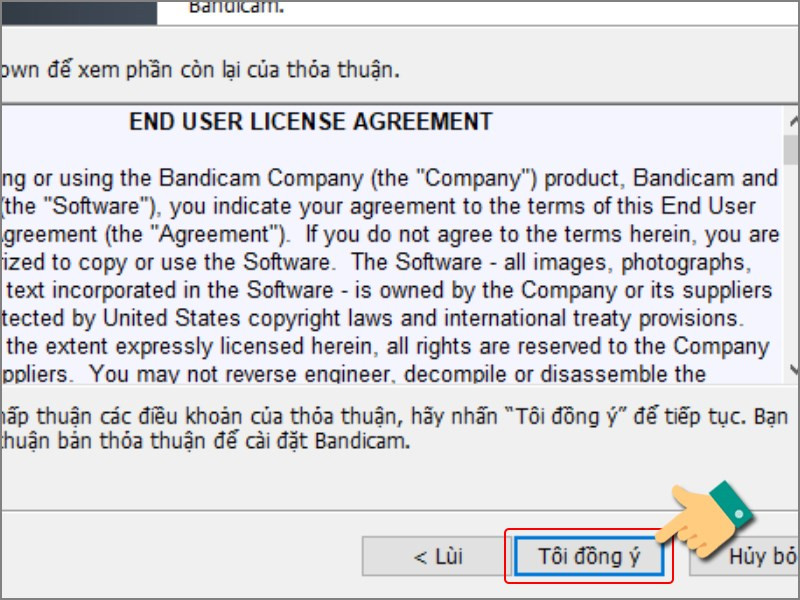 Đồng ý với điều khoản sử dụng của Bandicam