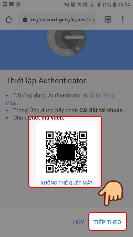 Dùng ứng dụng Authenticator để quét mã QR