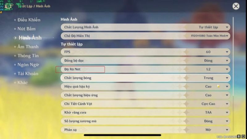 Giảm Render Resolution Genshin Impact