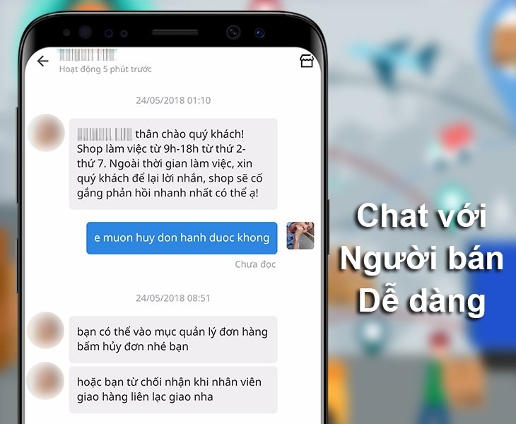 Giao diện chat với người bán trên Lazada